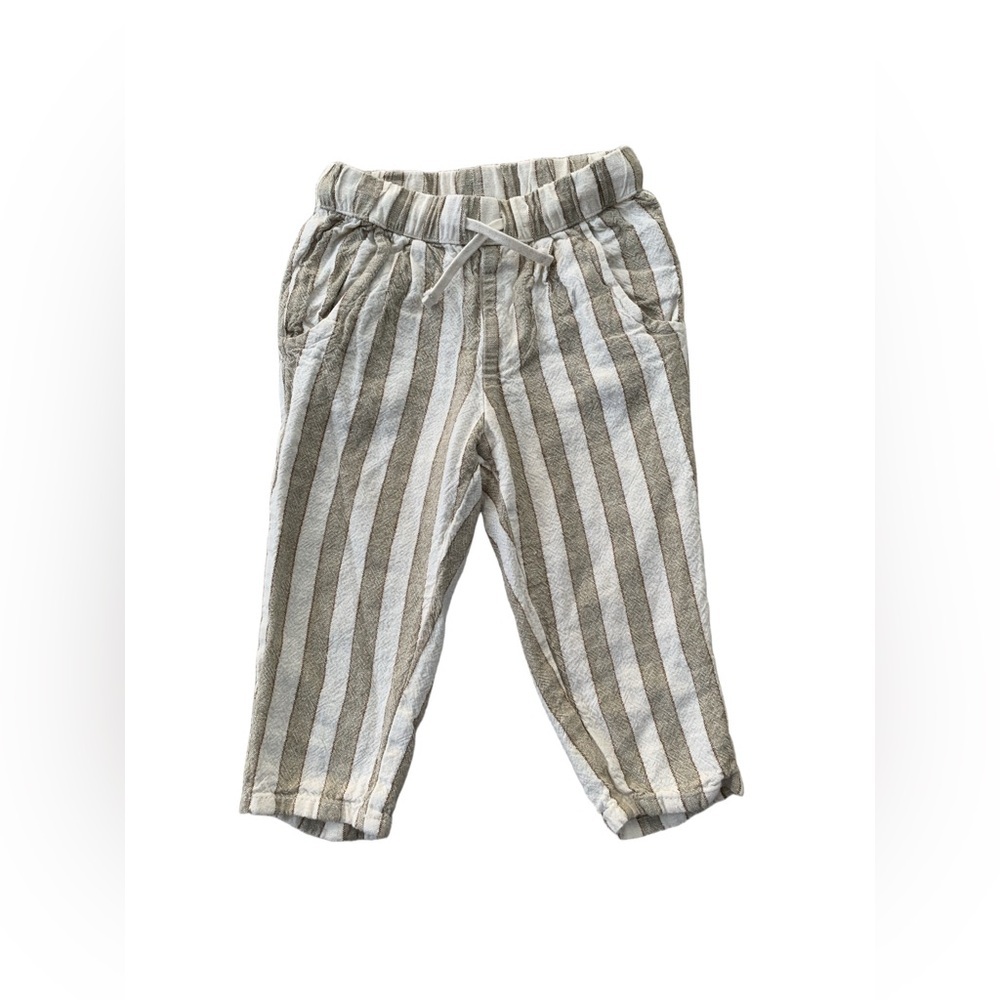 Rylee + Cru Size 12-18 Months Neutral Tan and Cream Striped Linen Blend Pants
